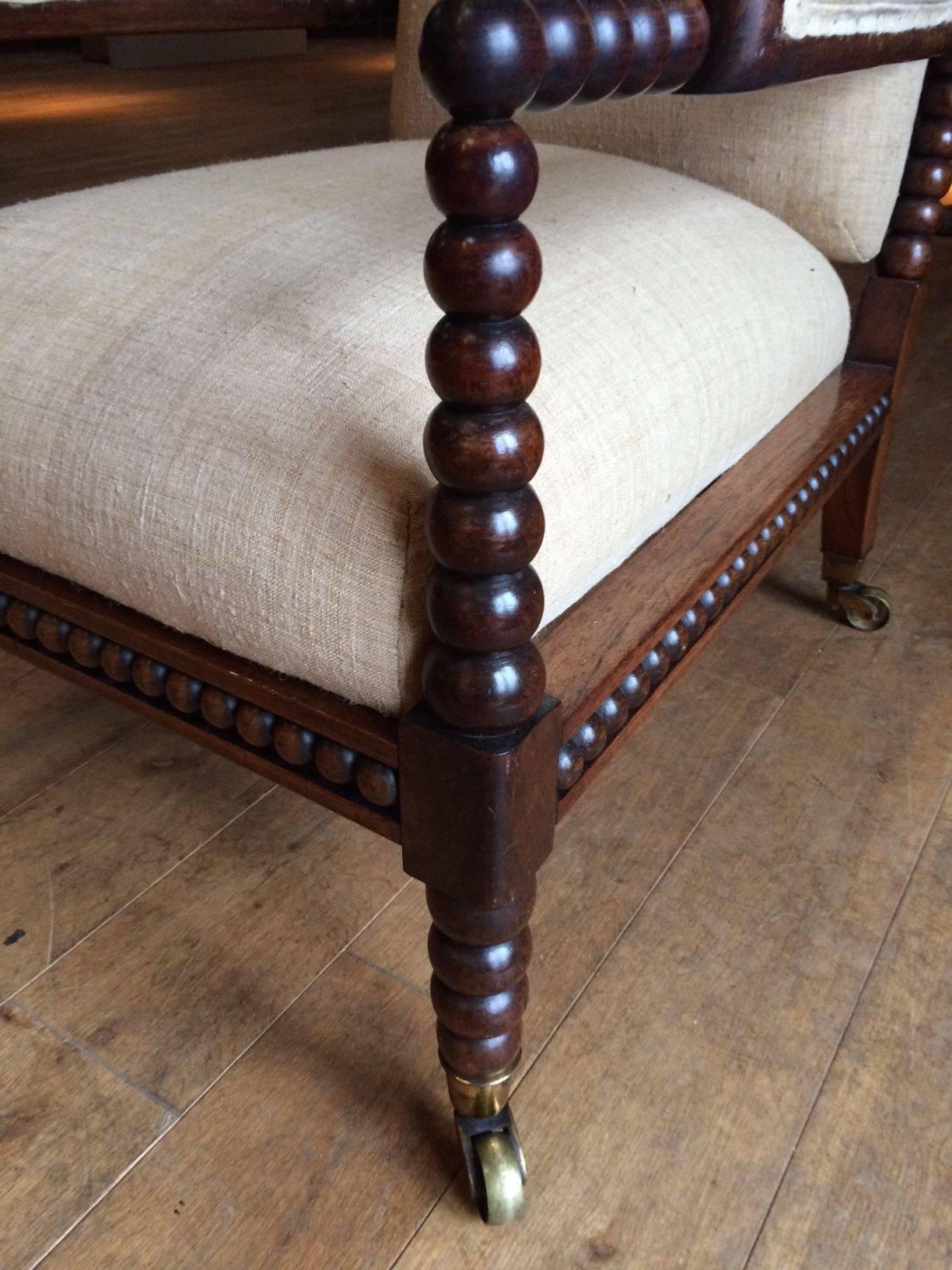 English 19th Century Single Upholstered Bobbin Side Armchair, England