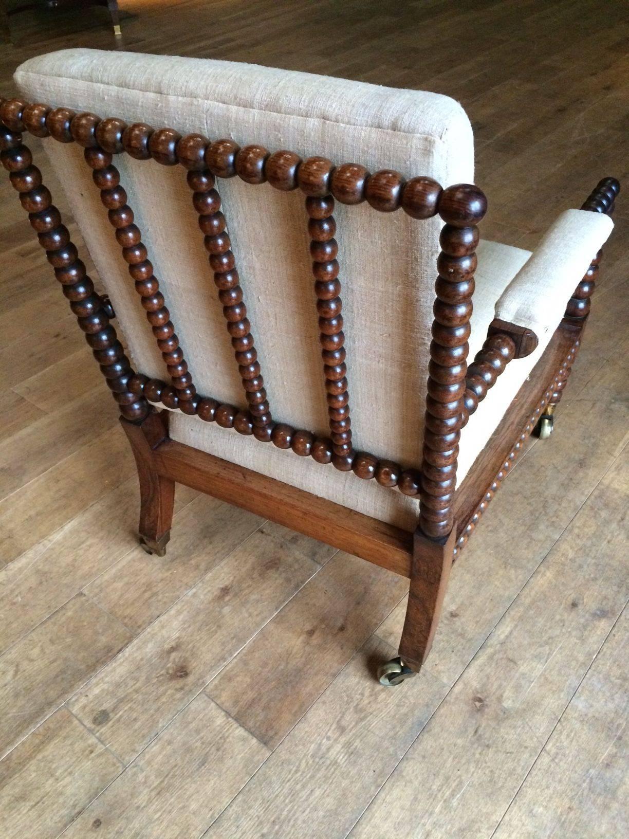 19th Century Single Upholstered Bobbin Side Armchair, England In Excellent Condition In New York, NY