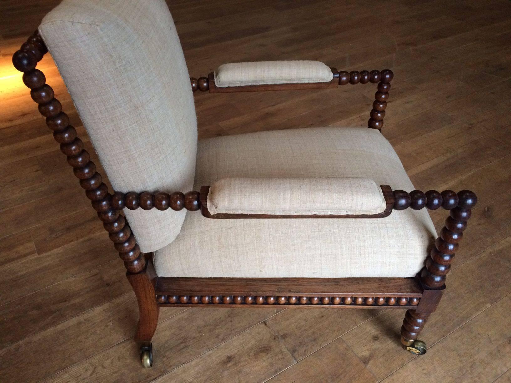 19th Century Single Upholstered Bobbin Side Armchair, England 1