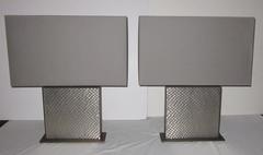 Pair of Table Lamps with Textured Metal Base, Belgium, Contemporary