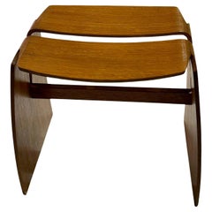 Wooden Split Seat Stool. France, Mid Century