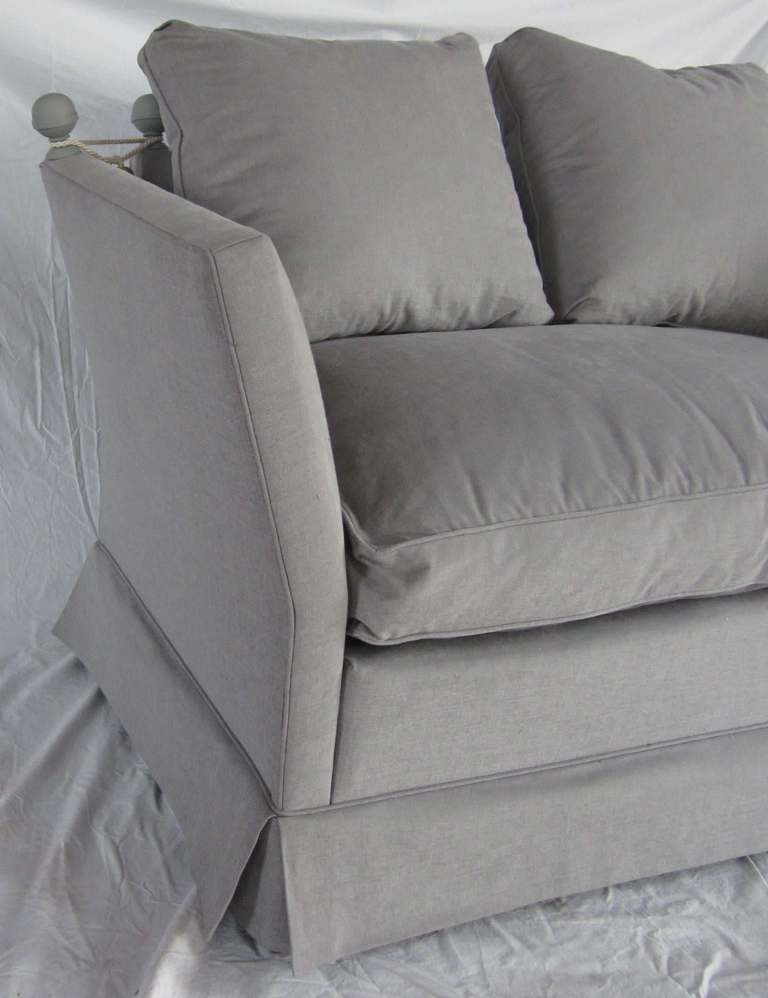 Cotton English Knole Style Grey Settee, 1940s