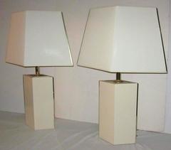 1970s Pair of Brass Trim Table Lamps, France
