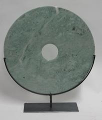 Set of Two Turquoise Jade Discs on Stands Sculptures, China, Contemporary