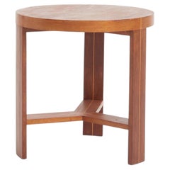Round Three-Legged Side Table, Inlaid Mahogany, England, 1950s Design