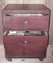Mid-Century Leather Three-Drawer Chest or Nightstand, Spain, 1960s