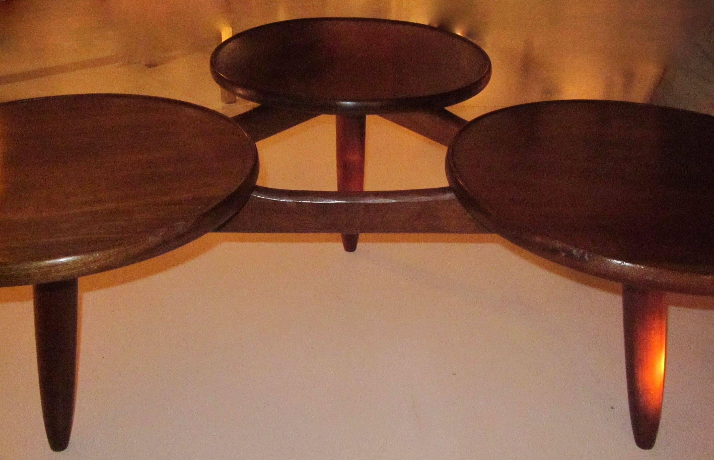 Triple Circular Top Mahogany Coffee Table, Denmark, 1970s In Excellent Condition In New York, NY