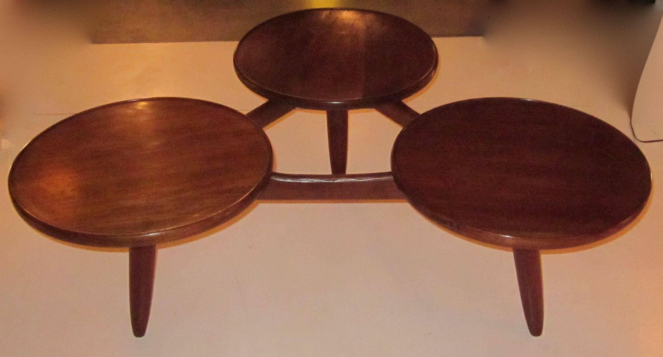 Triple Circular Top Mahogany Coffee Table, Denmark, 1970s 1
