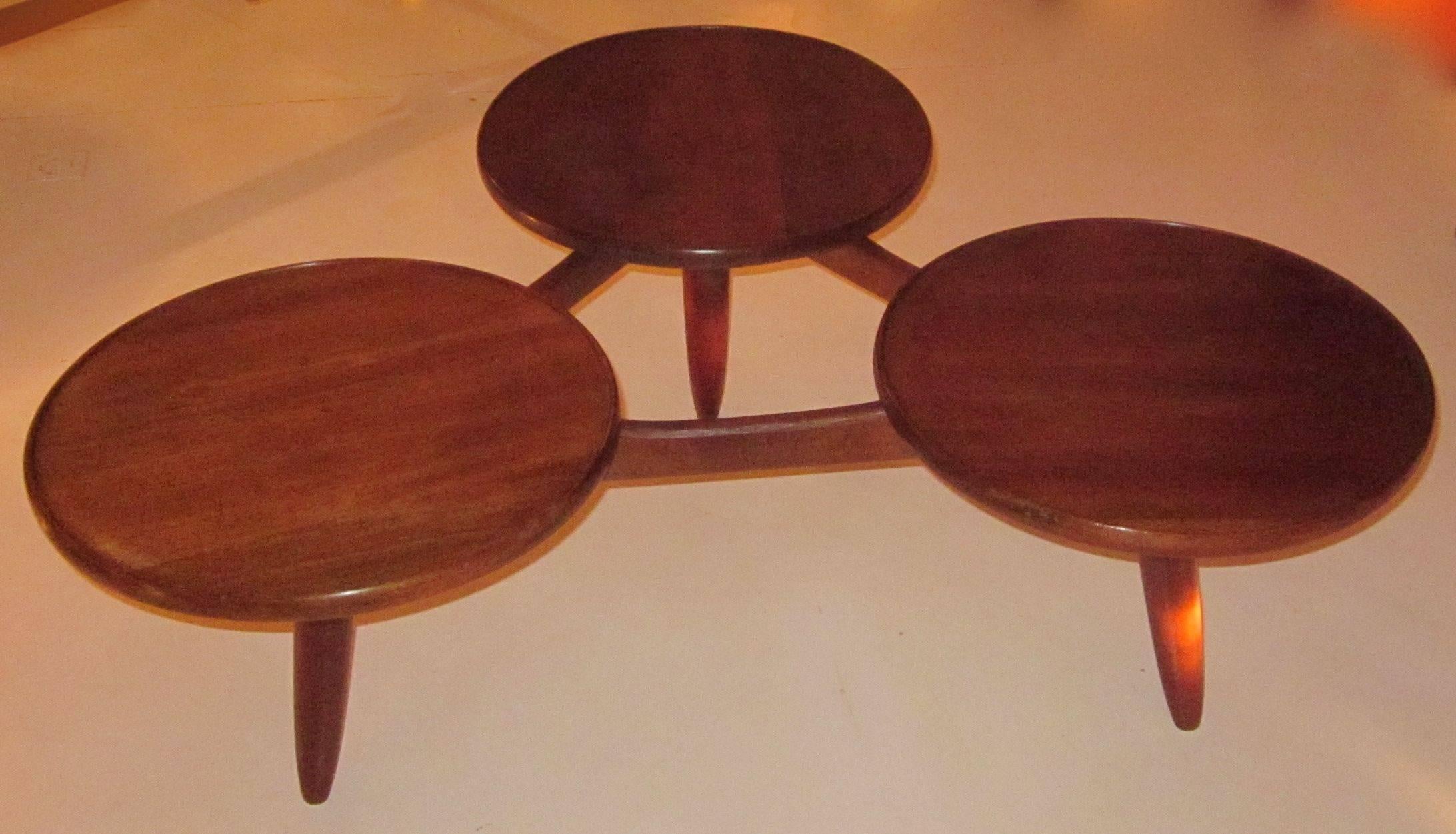 Triple Circular Top Mahogany Coffee Table, Denmark, 1970s 2