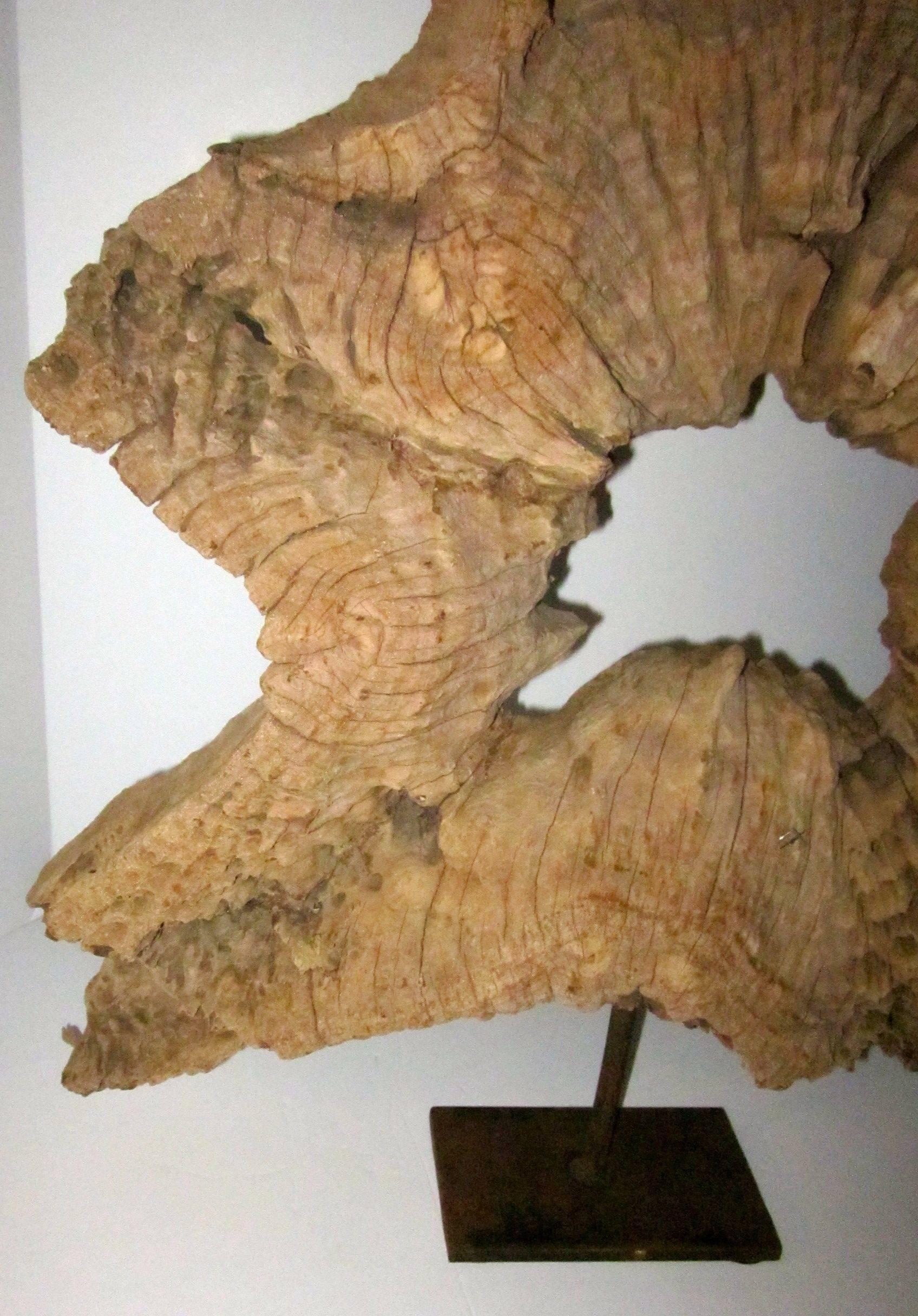 Abstract Wood Sculpture on Metal Stand, Indonesian 2