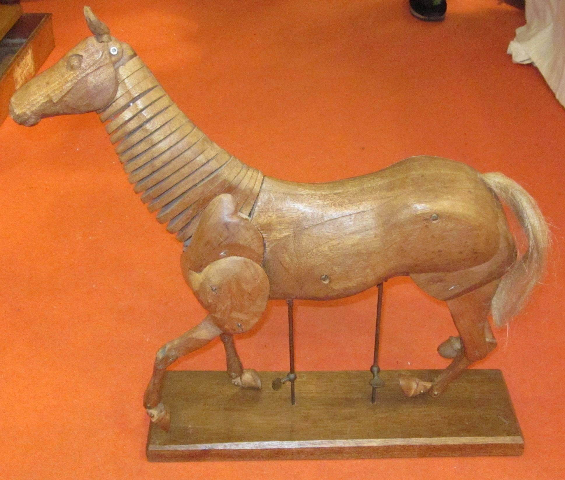 Early 20th Century Articulated Wooden Horse Sculpture, Italy, 1920s