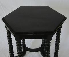 19th Century Ebony Hexagonal Spool Leg Side Table, Italy