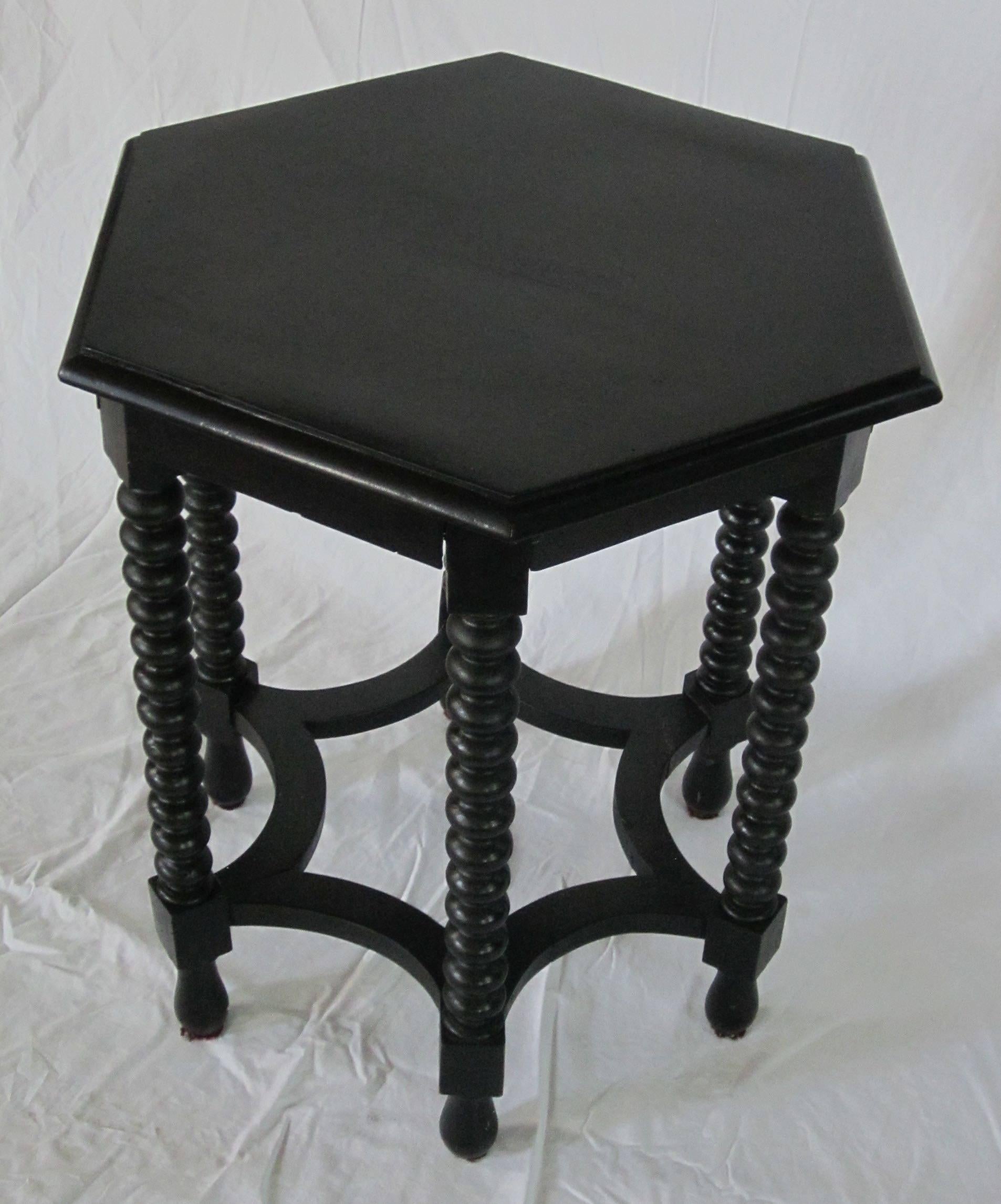 19th Century Ebony Hexagonal Spool Leg Side Table, Italy In Good Condition In New York, NY