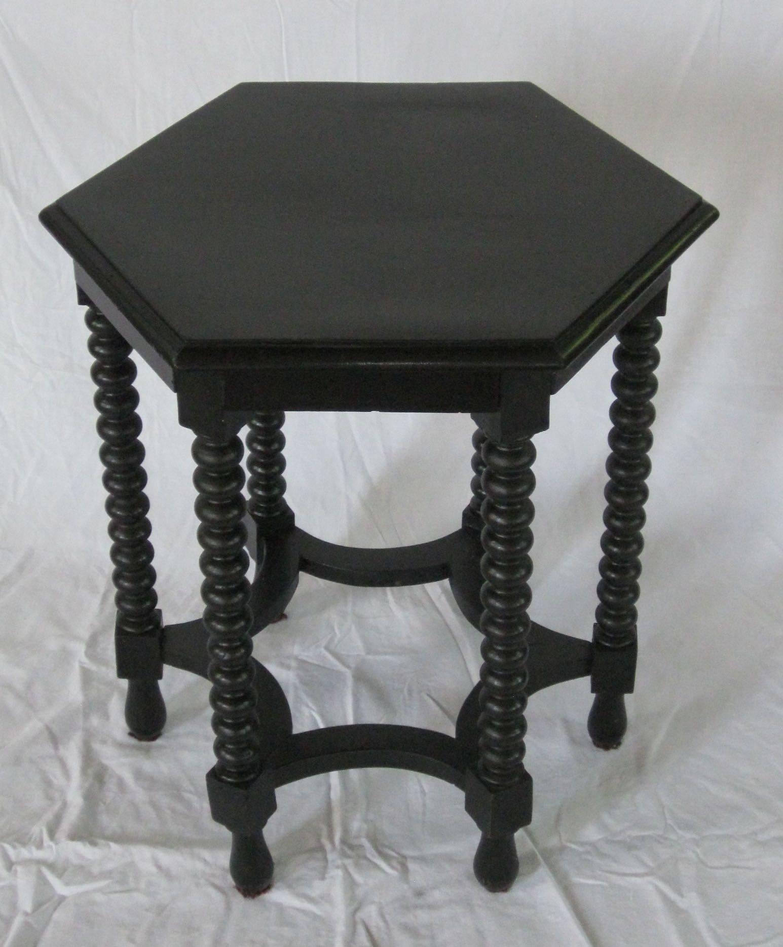 Italian 19th Century Ebony Hexagonal Spool Leg Side Table, Italy
