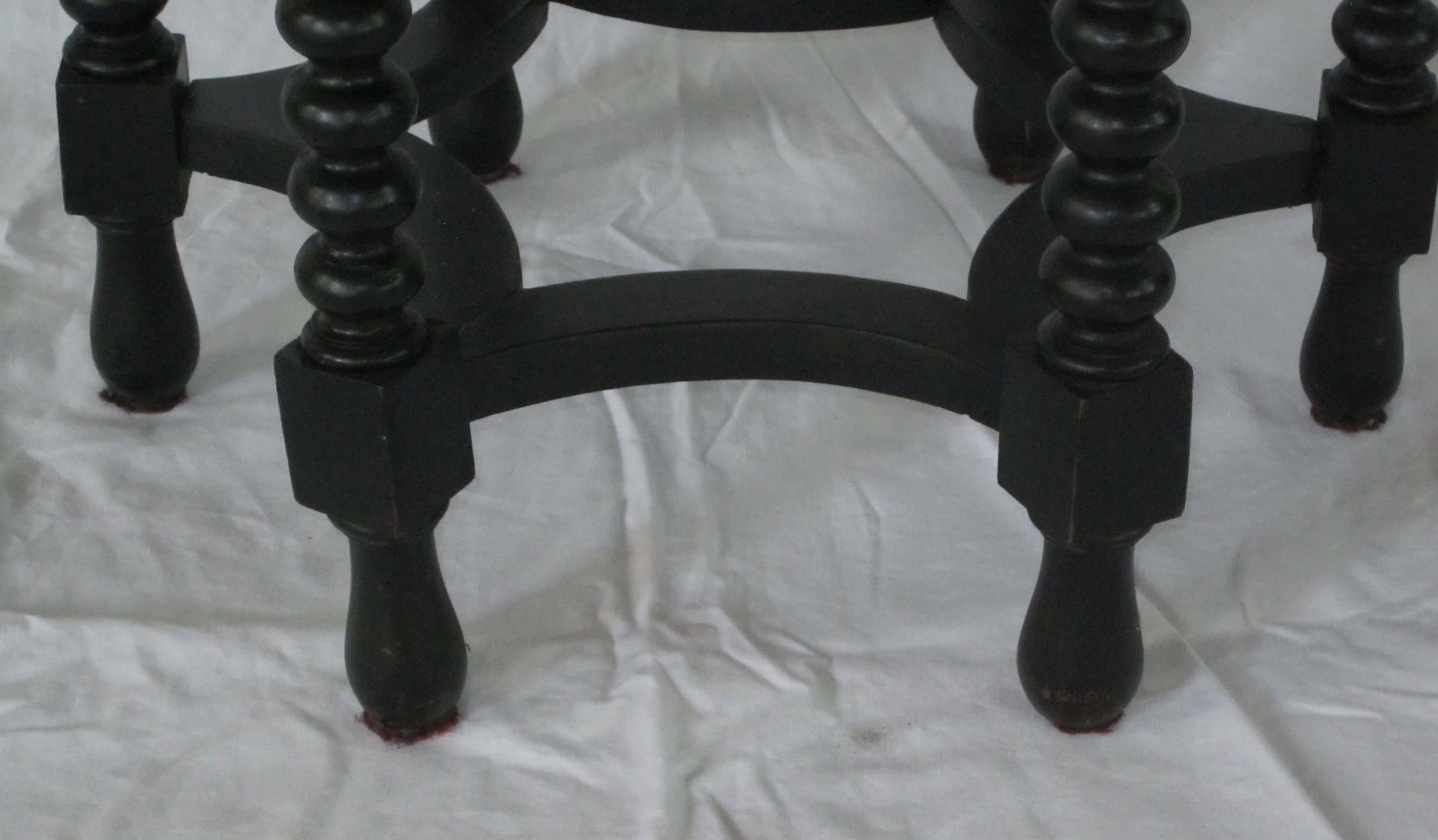 19th Century Ebony Hexagonal Spool Leg Side Table, Italy 1