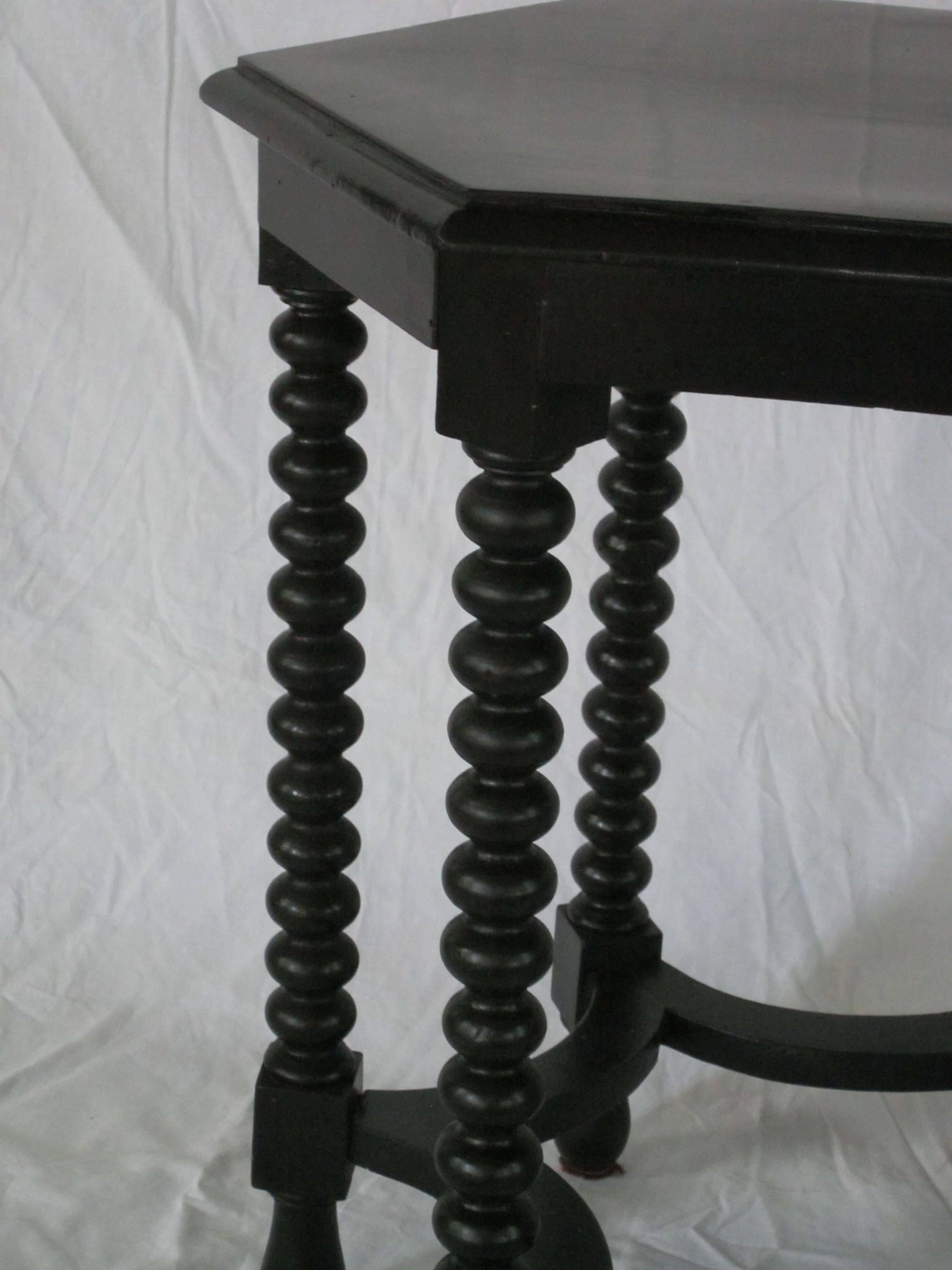 Oak 19th Century Ebony Hexagonal Spool Leg Side Table, Italy
