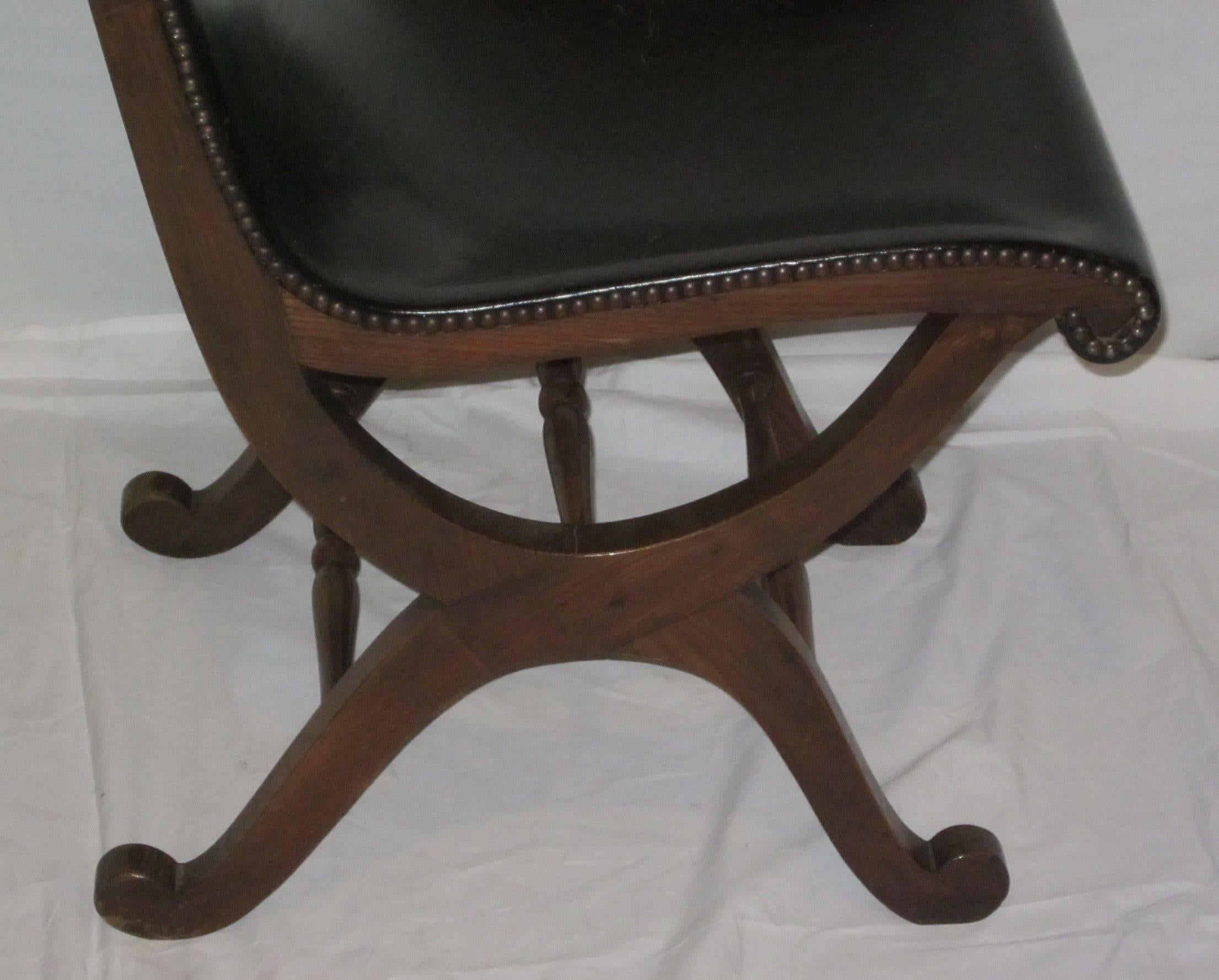 1940s Valenti Set of Six Black Leather Dining Chairs, Spain 1