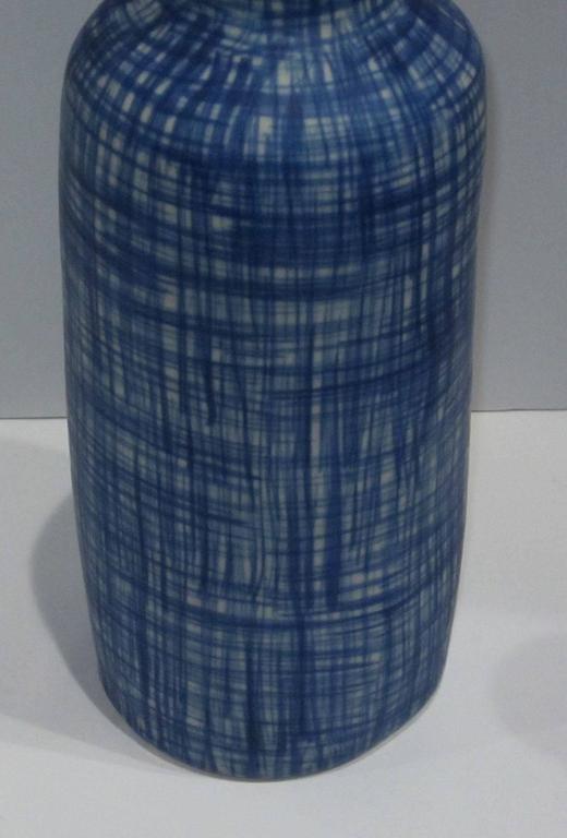 Stoneware Royal Blue Hashtag Pattern Vases, China, Contemporary For