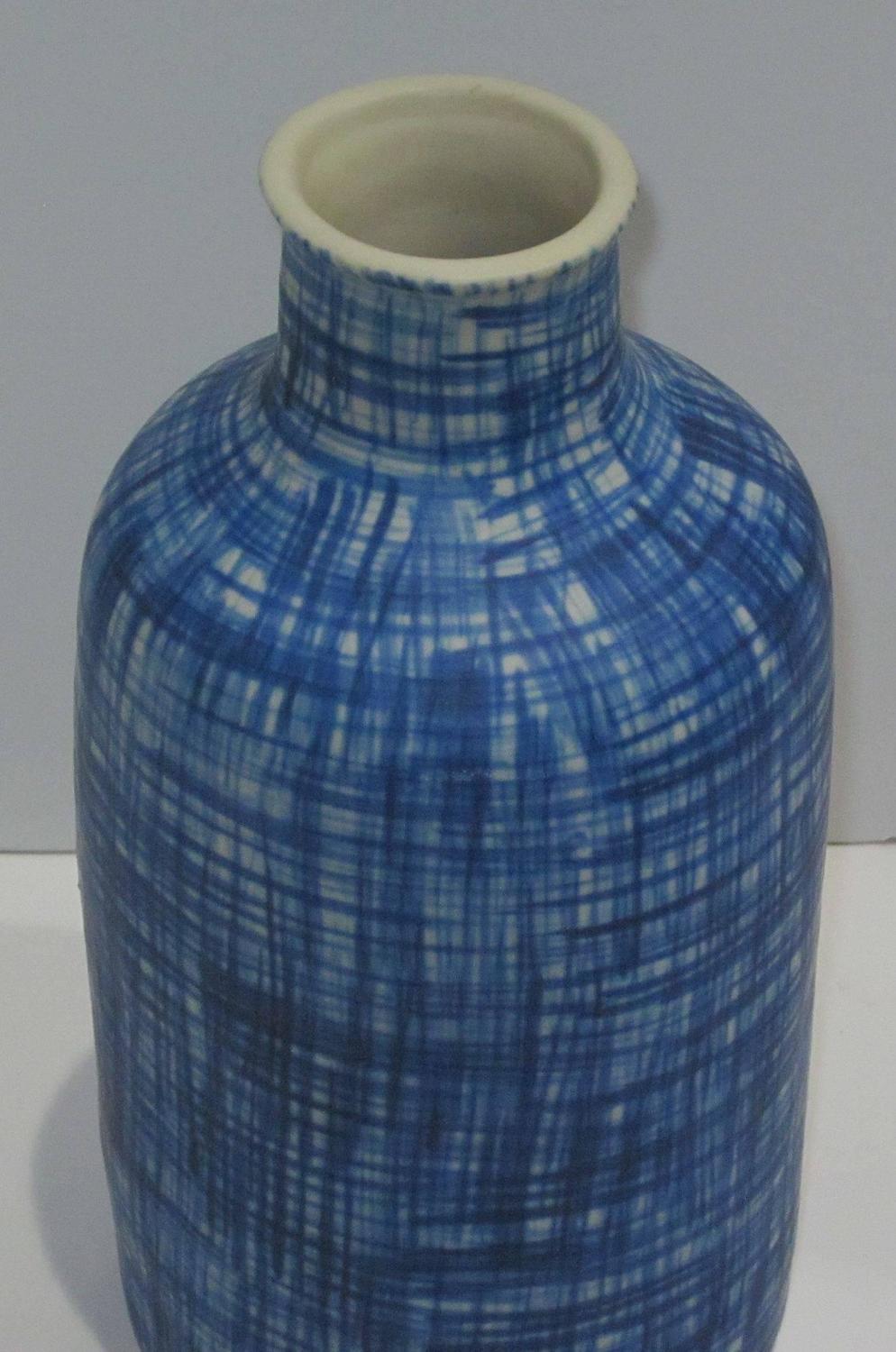 Stoneware Royal Blue Hashtag Pattern Vases, China, Contemporary For