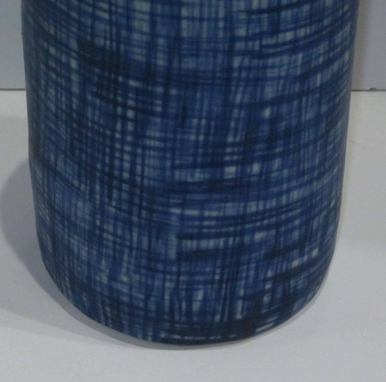 Stoneware Royal Blue Hashtag Pattern Vases, China, Contemporary For