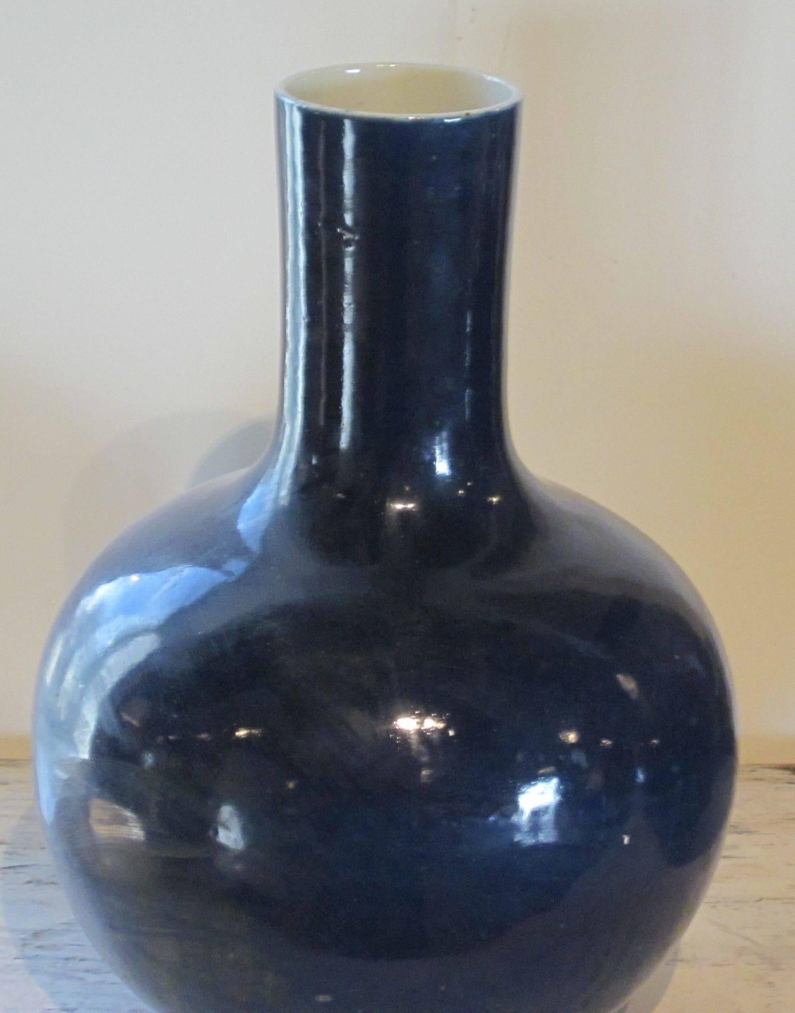 Chinese Bulbous Shape Sapphire Blue Ceramic Vase, China, Contemporary