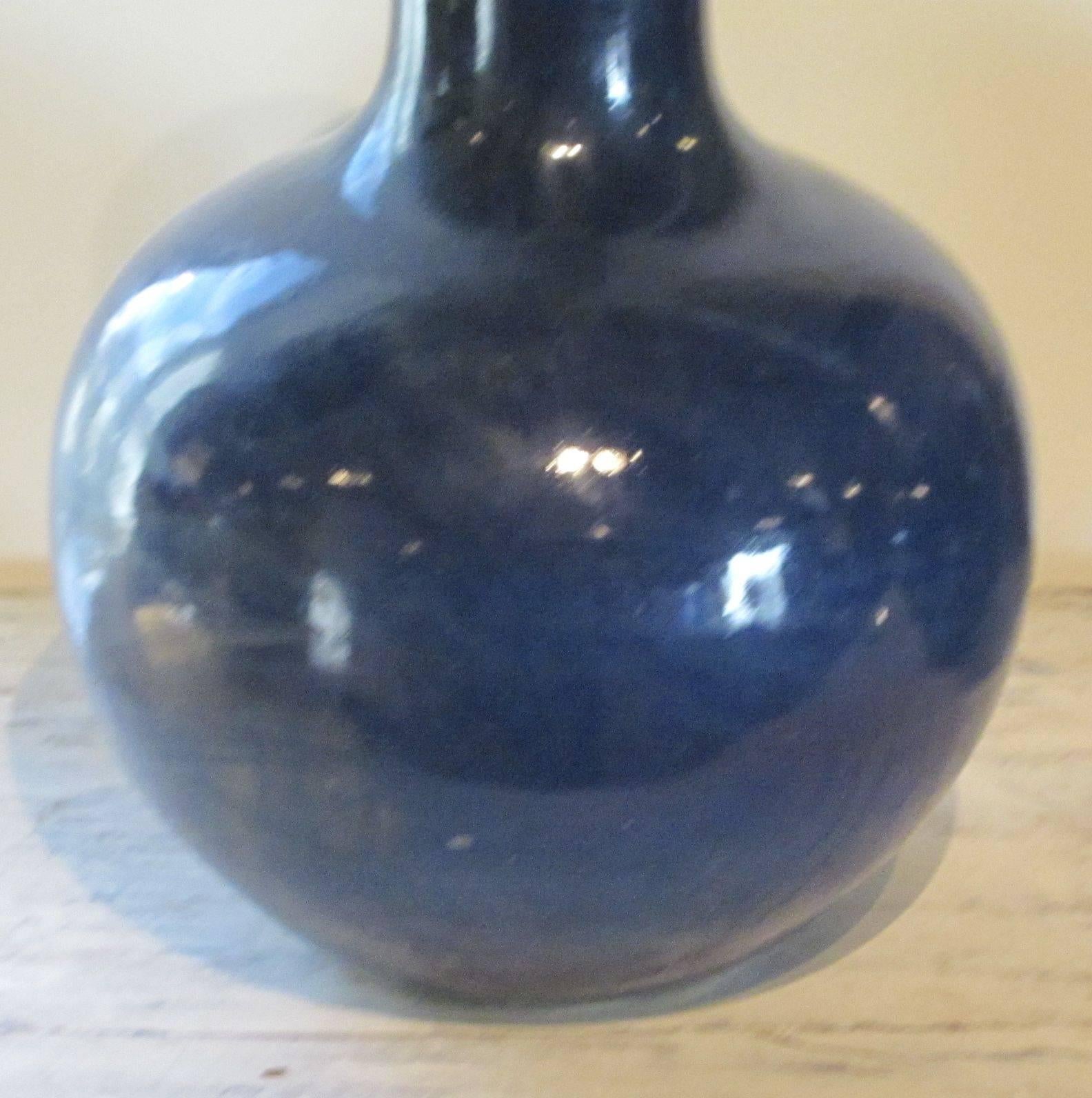 Bulbous Shape Sapphire Blue Ceramic Vase, China, Contemporary In Excellent Condition In New York, NY