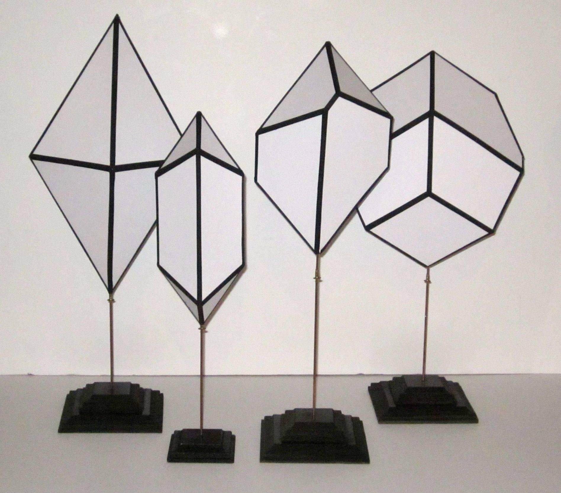 Contemporary Set of Four White with Black Paper Molecule Sculptures, France 2