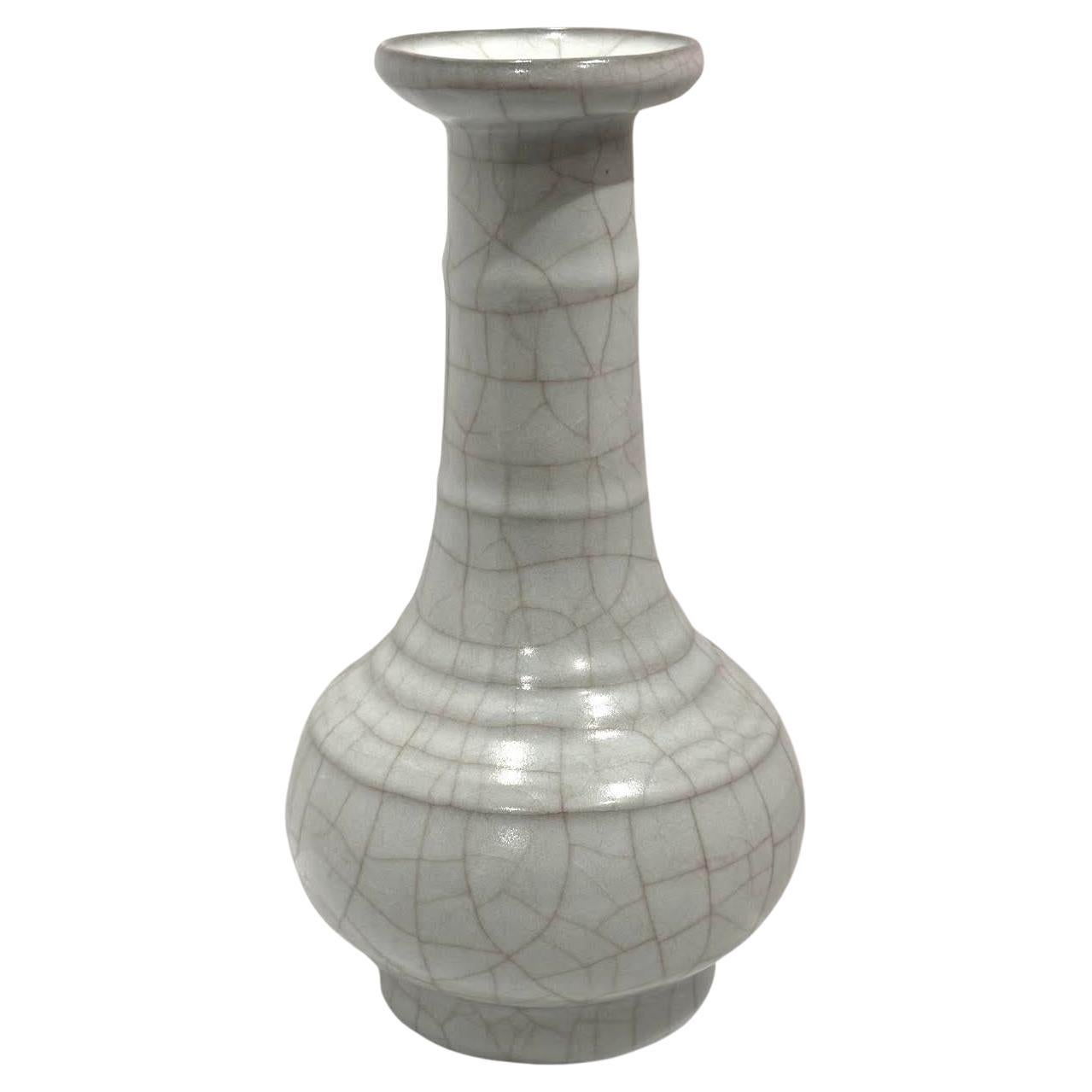 Pale Turquoise Contrast Crackle Ribbed Funnel Neck Vase, China, Contemporary