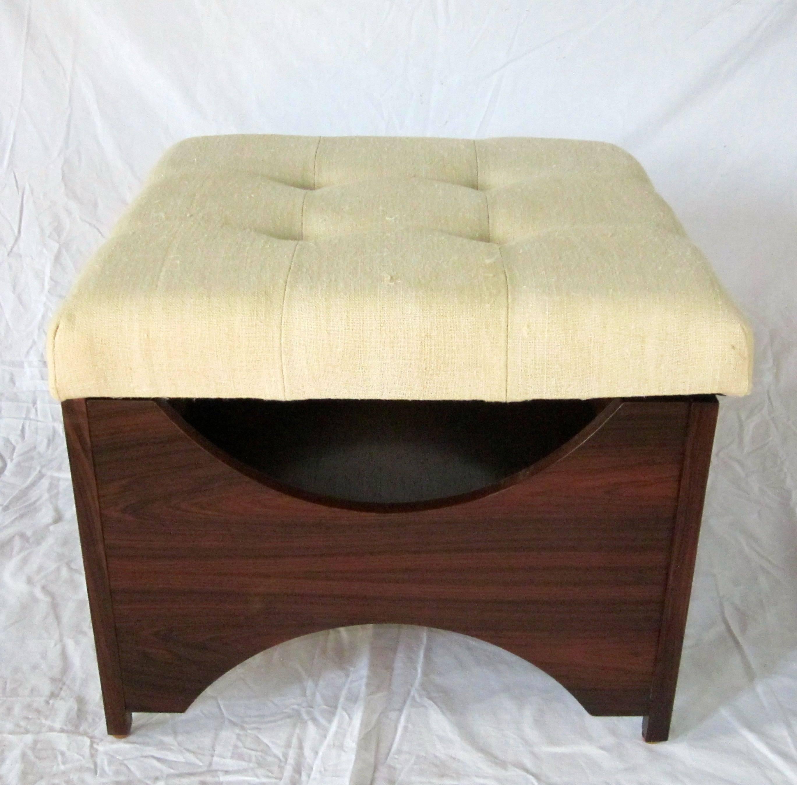 1960s Pair of Rosewood Square Upholstered Seat Foot Stools, France In Excellent Condition In New York, NY