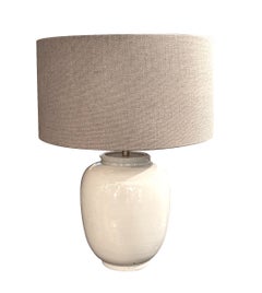 Contemporary White Pot Shape Chinese Table Lamp with Linen Shade, 21"