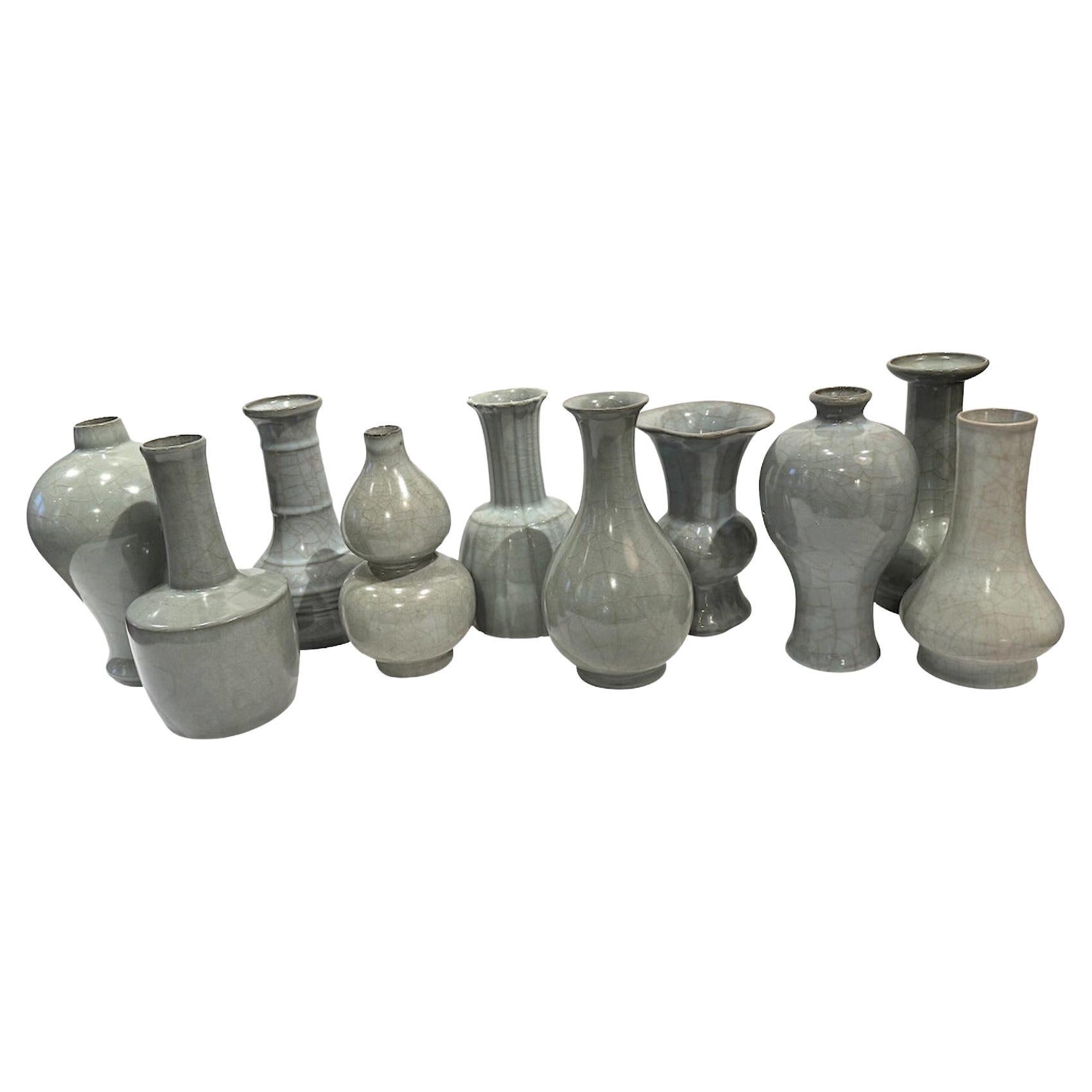 Vaso blu/grigio smaltato a scanalature, fondo variegato, Cina, Contemporaneo