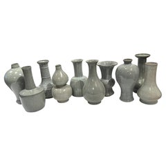 Blue/Grey Crackle Glazed Fluted Top, Variegated Bottom Vase, China, Contemporary