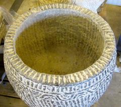 Carved Large Grey Stone Pot, China, Contemporary