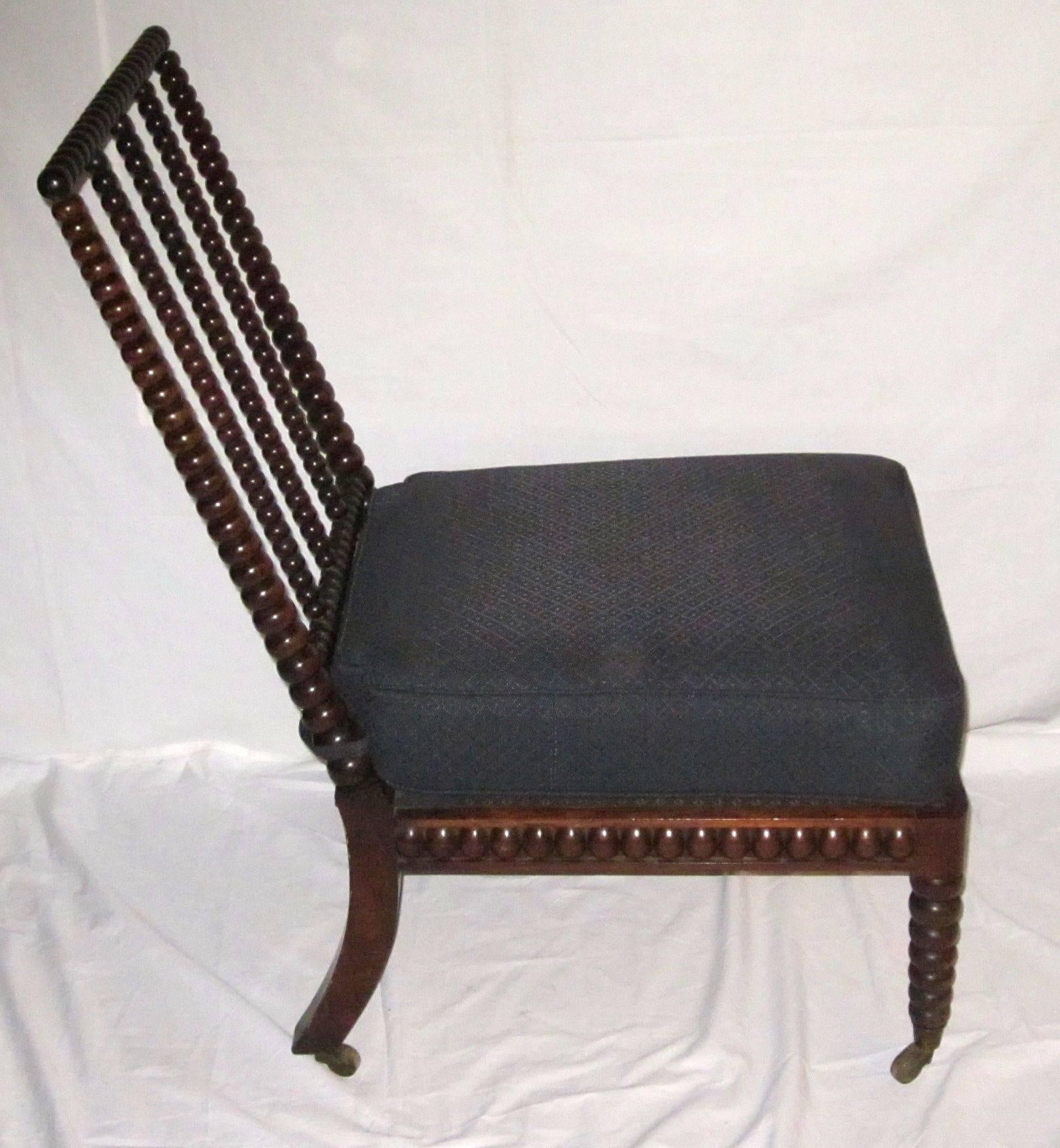 English 19th Century Armless Bobbin Chair, Upholstered Seat, England
