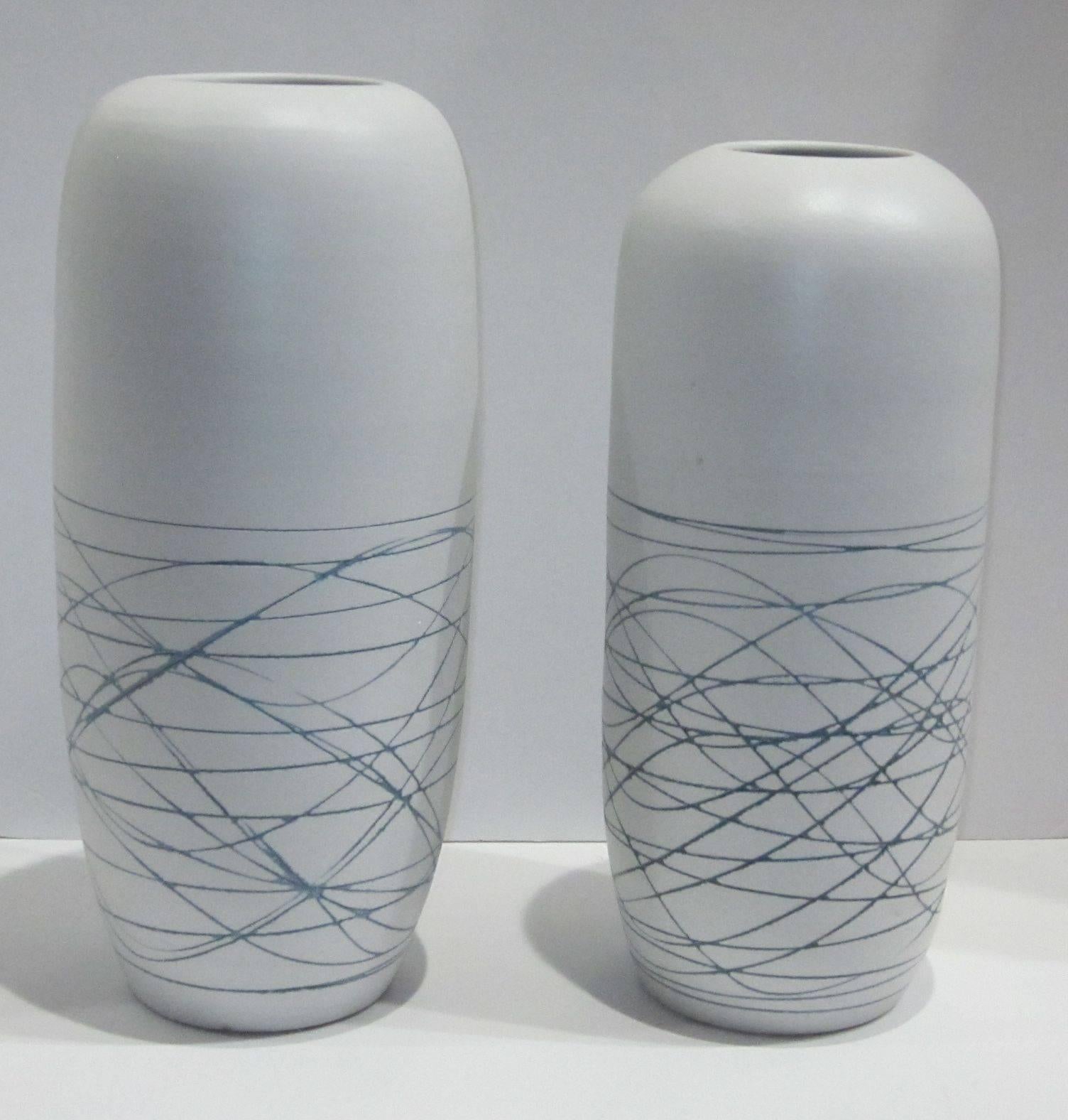 Contemporary White with Blue Lines Porcelain Tall Vase, China 1
