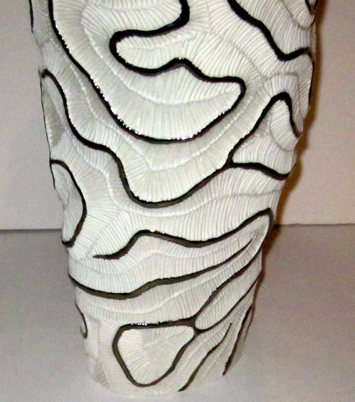 Handmade Porcelain and Platinum Tall Vase, Contemporary, Italian 1