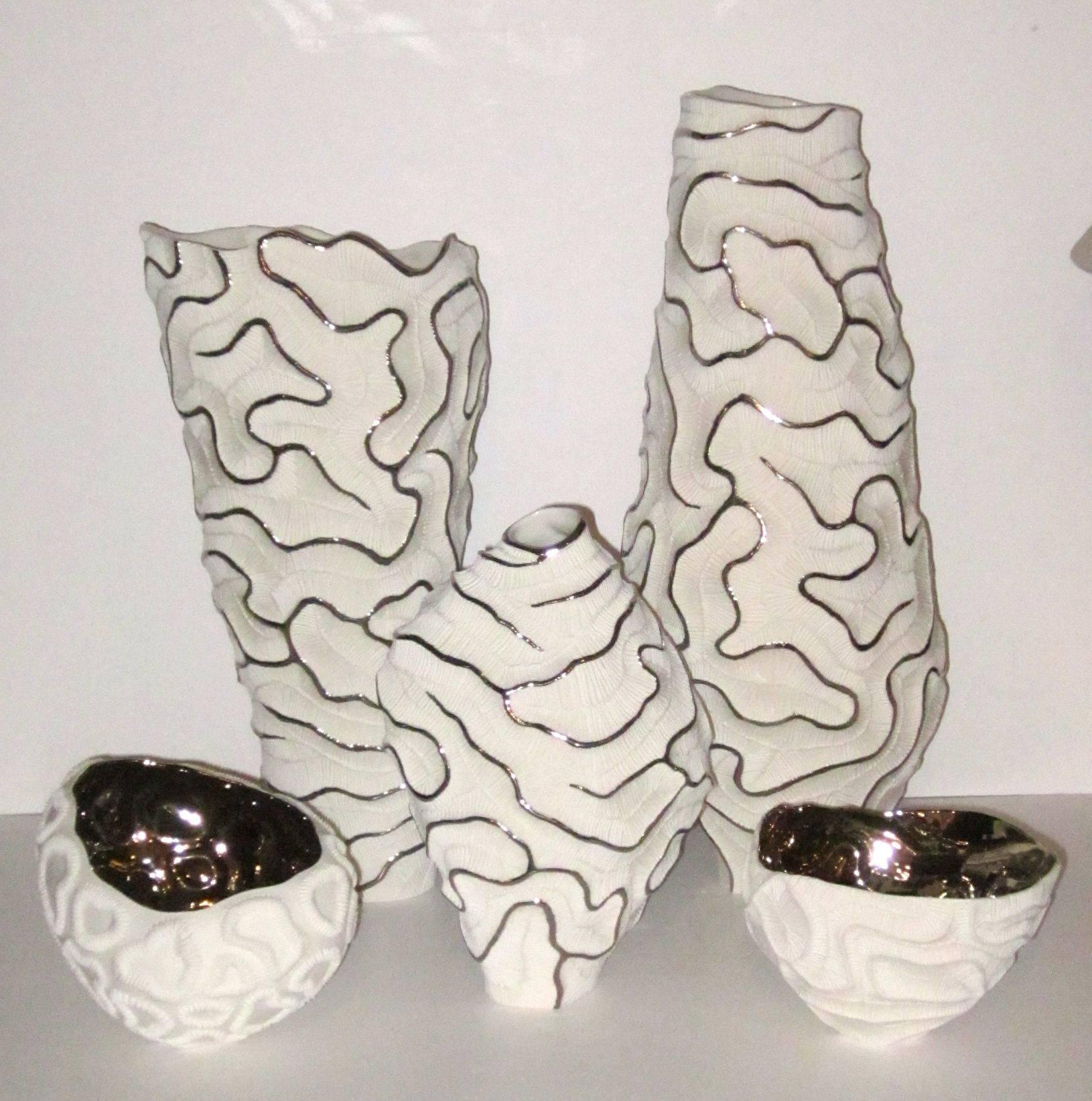 Handmade Porcelain and Platinum Tall Vase, Contemporary, Italian 2
