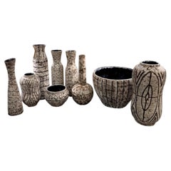 Cream With Brown Brutalist Design Thin Shaped Vase, Hungary, 1940s