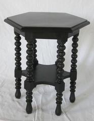 Hexagonal Ebony Spool Leg Side Table, Italy, 19th Century
