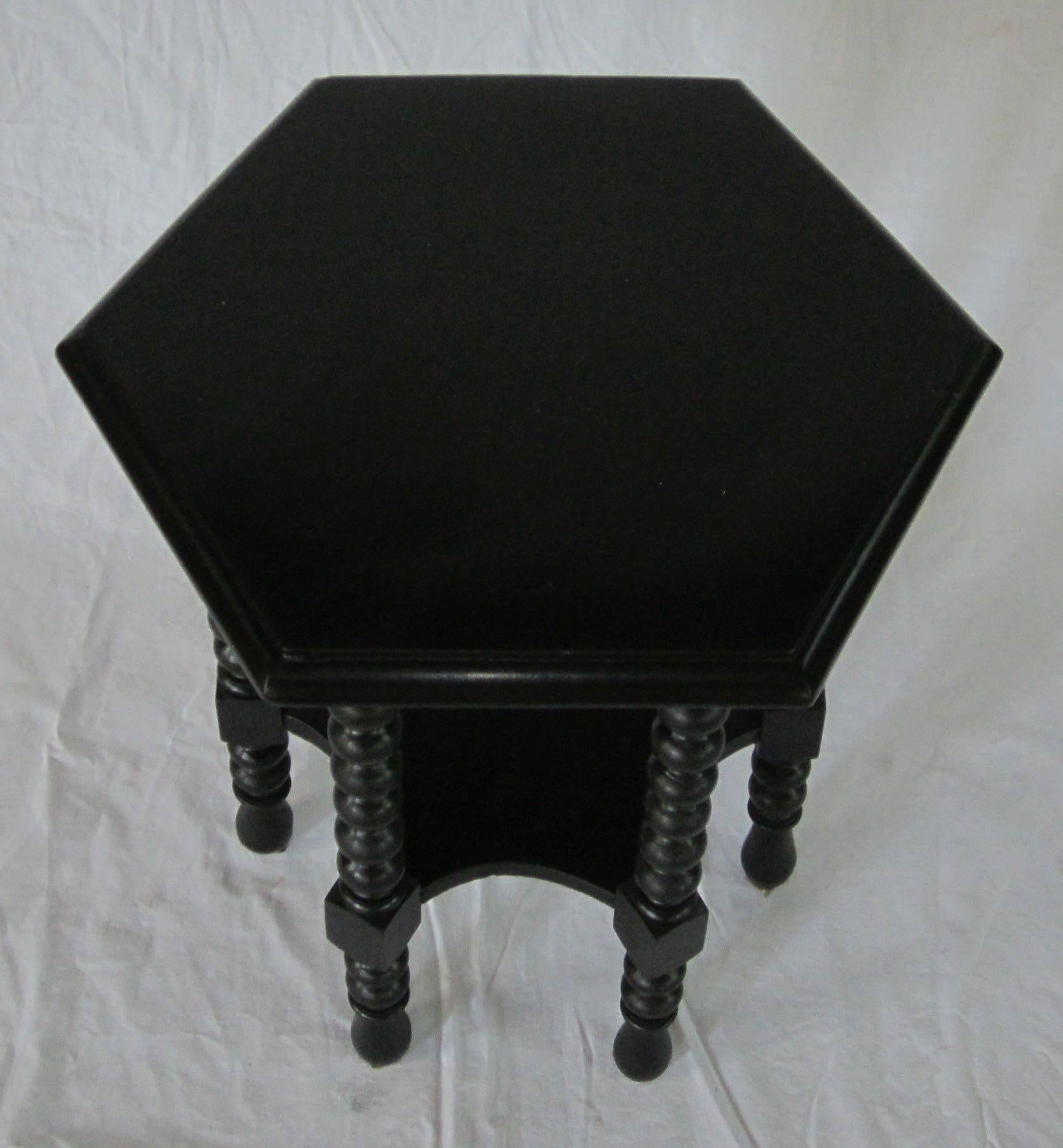 Hexagonal Ebony Spool Leg Side Table, Italy, 19th Century In Excellent Condition In New York, NY