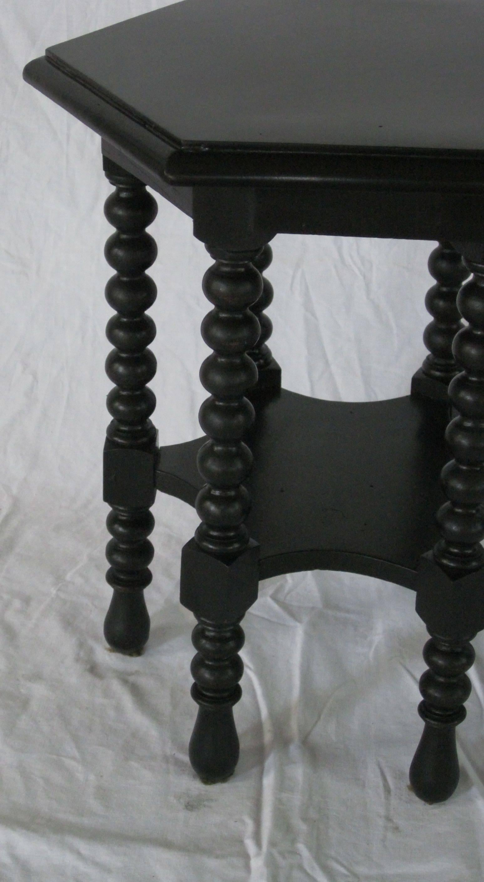 Hexagonal Ebony Spool Leg Side Table, Italy, 19th Century 2