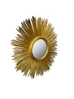 1920s Spanish Gold Gilt Wood Frame Sunburst Wall Mirror, 34-Inch