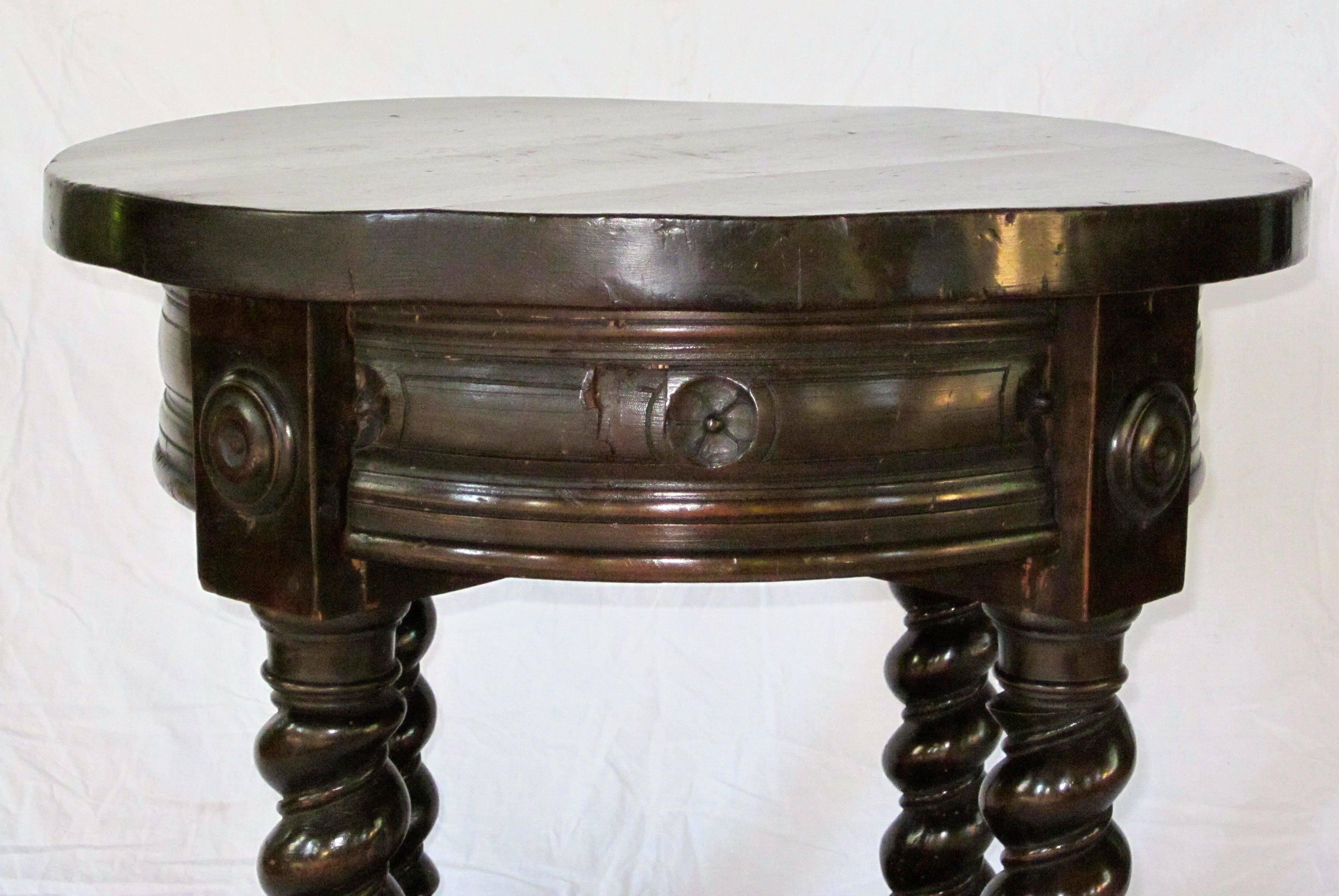 19th Century Oak Brown Spool Leg Side Table, Italy 2