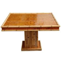 1940s Square Bamboo Dining or Card Table, France