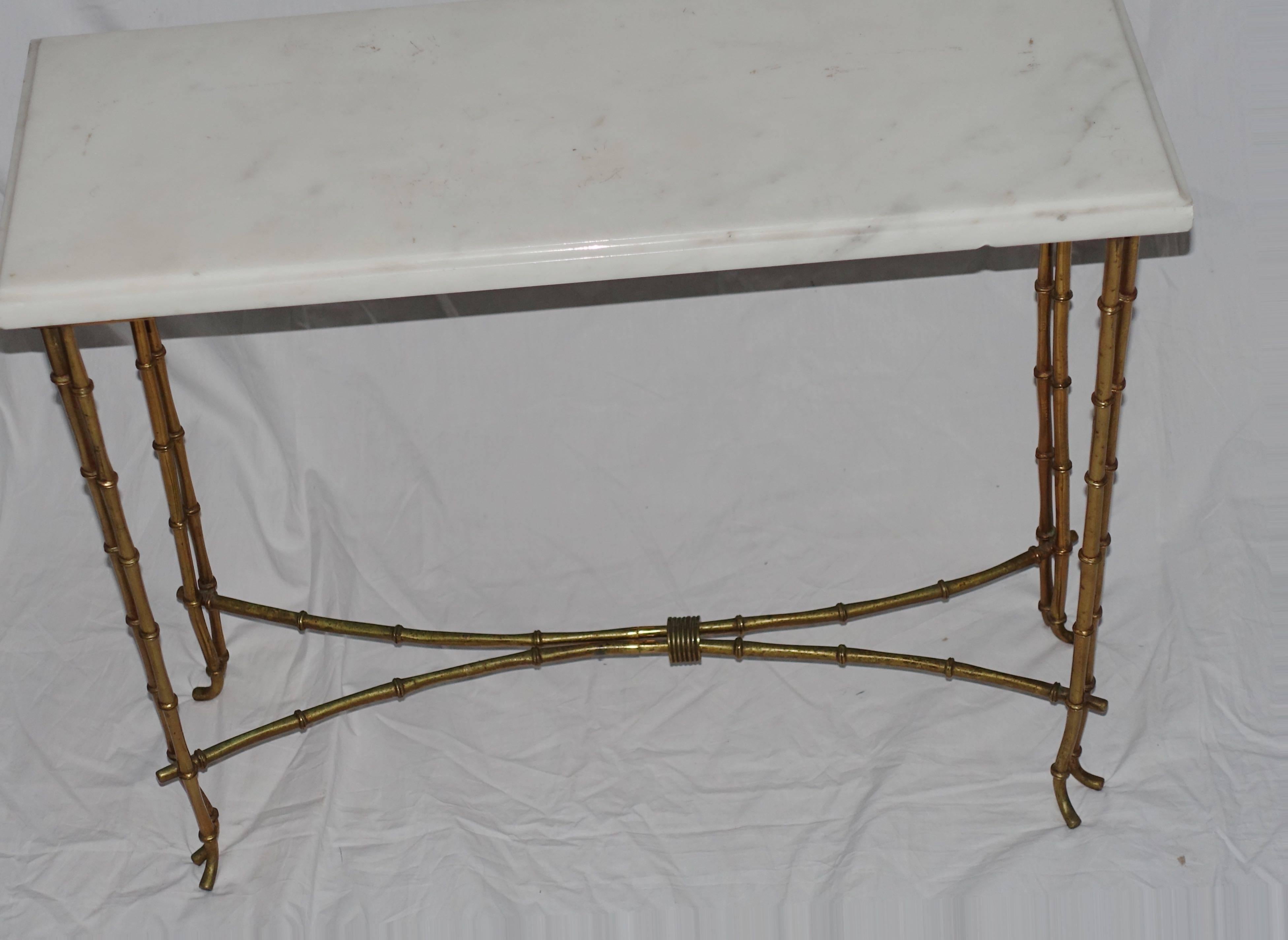 Mid-Century Baguès Bamboo Motif Base, Marble-Top Coffee Table, France In Excellent Condition In New York, NY