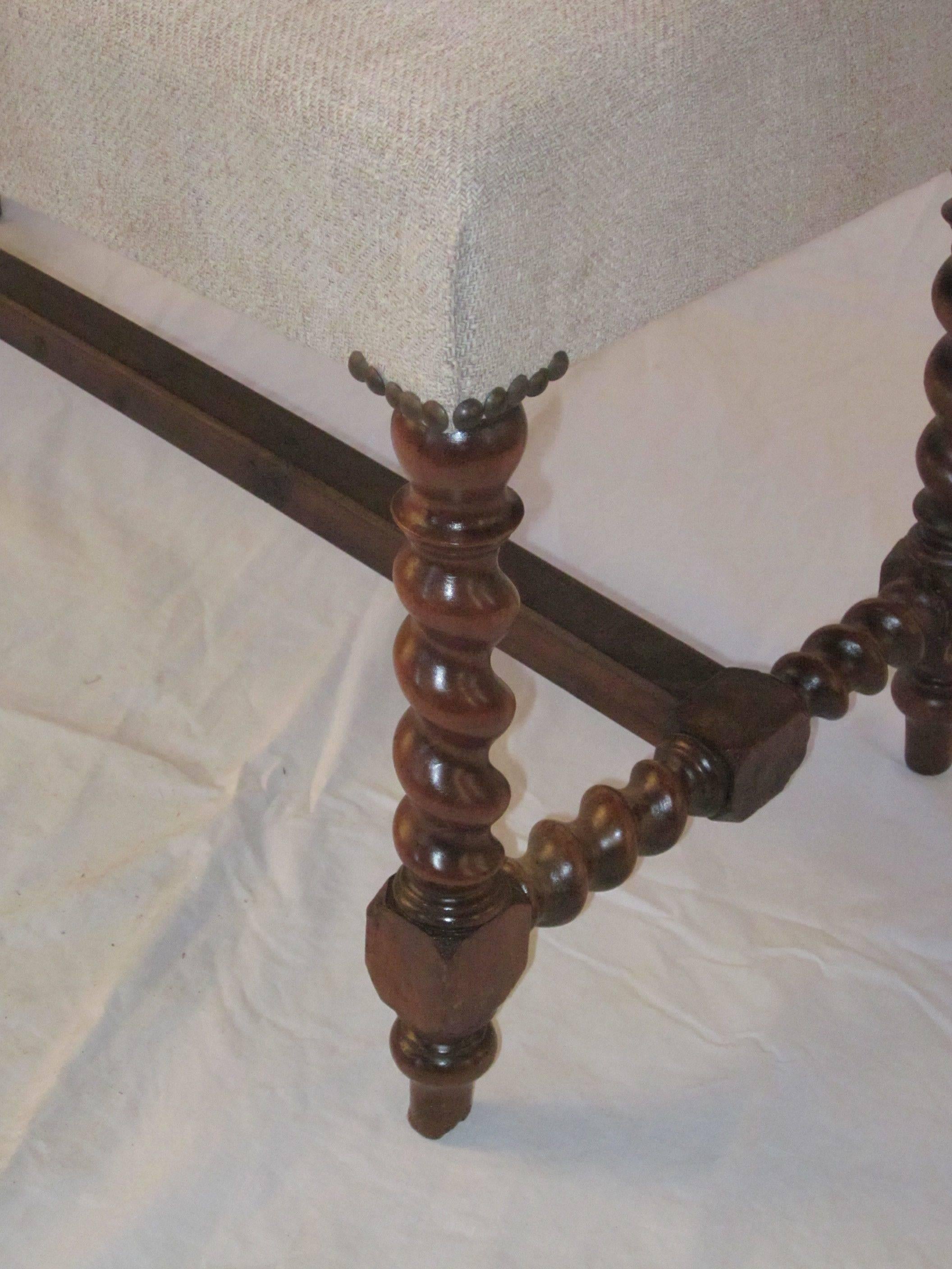 Late 19th Century 19th Century Italian Oak Bench Twisted Spindle Legs