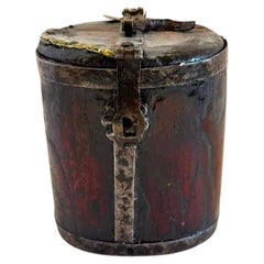 18th Century Chinese Oval Leather and Steel Hinged, Lidded Box