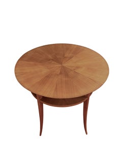 French Mid Century Modern Two Tier Cherry Wood Sunburst Circular Side Table