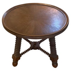 1940s Charles Dudouyt French Solid Oak Round Coffee Table