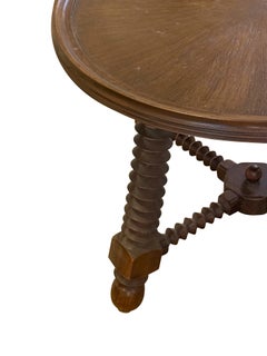 1940s Charles Dudouyt French Solid Oak Round Coffee Table